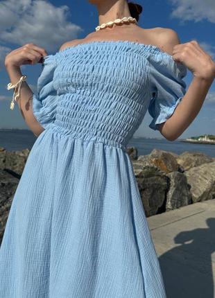 Платье муслин голубое миди1 фото