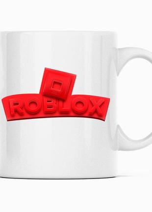 Білий чашка (кухоль) з оригінальним принтом онлайн ігри roblox "червоний напис roblox. роблокс"