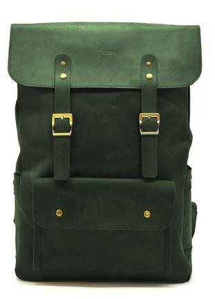 Рюкзак из натуральной кожи re-9001-4lx tarwa зеленый крейзи2 фото