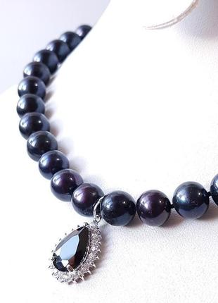 Натуральные черные жемчужины высокого класса роскошный комплект ожерелье серьги подарок новый год жене5 фото