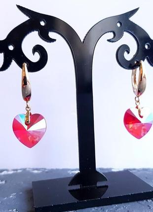 Позолоченные серьги с кристаллами swarovski сердце подарок на день валентина девушке4 фото