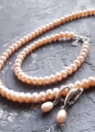 Срібло і натуральні перли комплект намисто браслет сережки