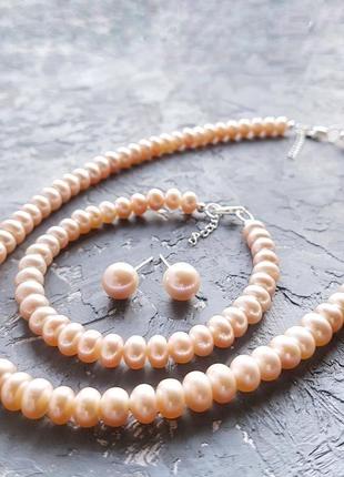 Срібло та натуральні перли браслет з перлів браслет из персикового жемчуга2 фото