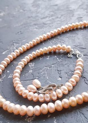 Срібло та натуральні перли браслет з перлів браслет из персикового жемчуга3 фото