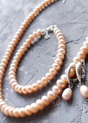 Срібло та натуральні перли браслет з перлів браслет из персикового жемчуга4 фото