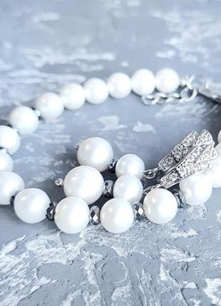 Комплект  з натуральних перлів браслет та сережки з гематитом браслет серьги из натурального жемчуга1 фото