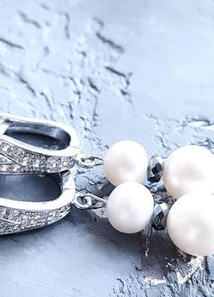 Комплект  з натуральних перлів браслет та сережки з гематитом браслет серьги из натурального жемчуга5 фото