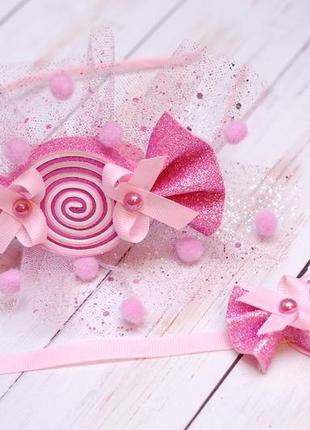 Набір прикрас (обруч і браслет) рожевий для образу цукерка цукерочка1 фото