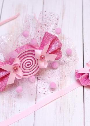 Набір прикрас (обруч і браслет) рожевий для образу цукерка цукерочка2 фото