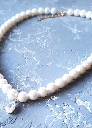 Комплект з натуральних перлів у позолоті намисто та сережки колье и серьги из натурального жемчуга4 фото