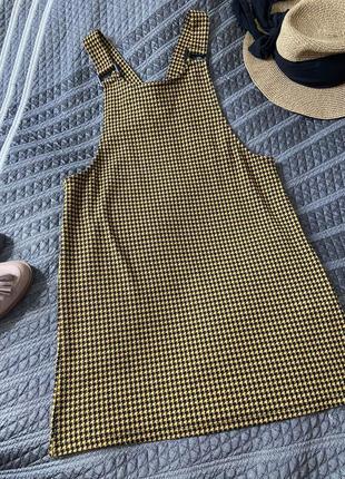 Платье сарафан в клетку (гусиная лапка) желто черный размер с-м new look