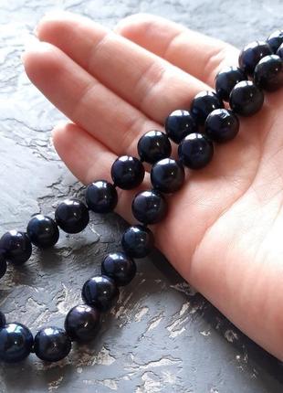 Комплект з натуральних чорних перлів намисто і сережки бусы из черного жемчуга серьги2 фото