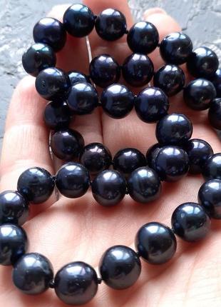 Комплект з натуральних чорних перлів намисто і сережки бусы из черного жемчуга серьги3 фото
