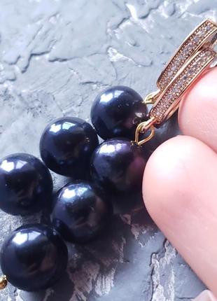 Комплект из натурального черного жемчуга ожерелье и серьги бусы из черного жемчуга серьги7 фото