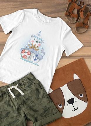 Дитяча футболка з оригінальним принтом "маленький ведмедик морячок"1 фото