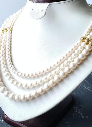 Розкішне кольє з натуральних перлів подарок на жемчужную свадьбу или украшение для невесты6 фото