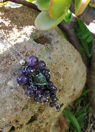 Кулон з аметиста ′гронь винограду′ на ланцюжку