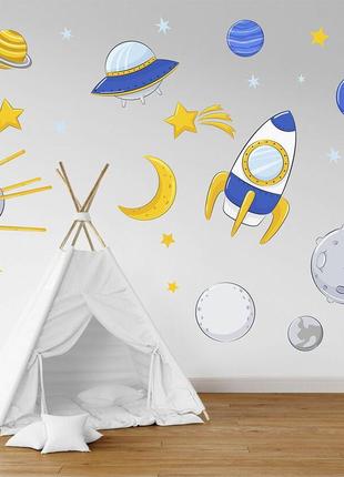 Вінілова інтер'єрна наклейка кольорова декор на стіну, шпалери та інші поверхні "космос. планети.