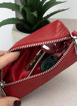 Подарунковий жіночий набір №89: гаманець sabrina + обкладинка на паспорт + ключниця (червоний пітон)7 фото