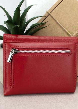 Подарунковий жіночий набір №89: гаманець sabrina + обкладинка на паспорт + ключниця (червоний пітон)5 фото