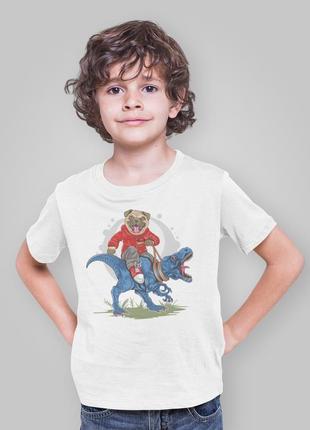 Детская футболка с оригинальным принтом "собачка и динозавр"2 фото