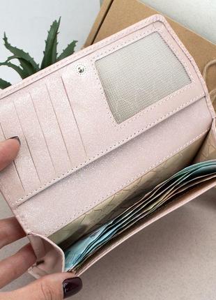 Подарочный женский набор №91: кошелек leona + обложка на паспорт (розовые цветы)7 фото