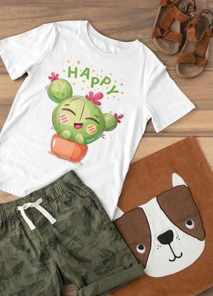 Детская футболка с оригинальным принтом "счастливый кактус"1 фото