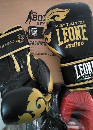 Боксерские перчатки для бокса leone 1947 muaythai 12 унций кожа6 фото