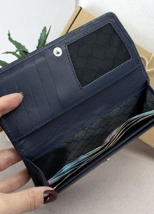 Подарочный женский набор №91: кошелек leona + обложка на паспорт (синий питон)6 фото