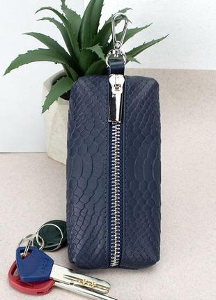 Подарочный женский набор №92: кошелек leona + обложка на паспорт + ключница (синий питон)6 фото