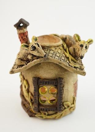 Аромалампа домик с мышками сувенир для дома3 фото