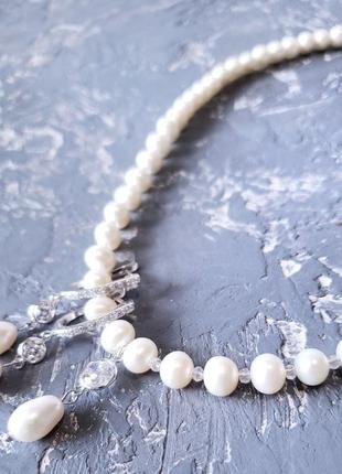 Срібні сережки з натуральними перлами та кристалами циркону6 фото