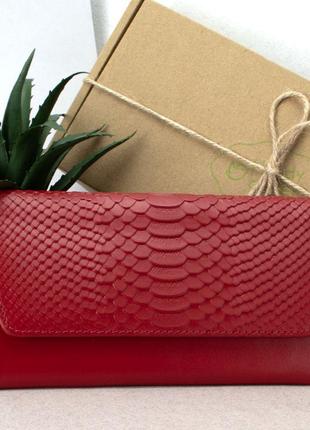 Подарочный женский набор №92: кошелек leona + обложка на паспорт + ключница (красный питон)3 фото