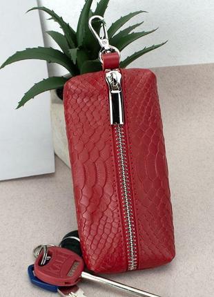 Подарочный женский набор №92: кошелек leona + обложка на паспорт + ключница (красный питон)6 фото