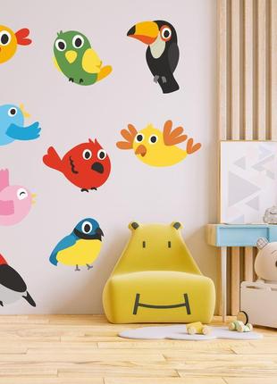 Вінілова інтер'єрна наклейка кольорова декор на стіну, шпалери та інші поверхні "птахи. кольорові
