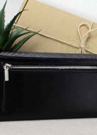 Подарунковий жіночий набір №92: гаманець leona + обкладинка на паспорт + ключниця (чорний пітон)5 фото