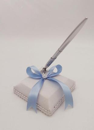 Свадебная ручка для росписи голубой бант, арт. 0700-18
