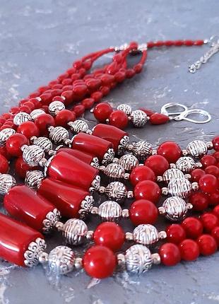 Пишне намисто з натуральних коралів семирядне "спадок" намисто з натурального корала