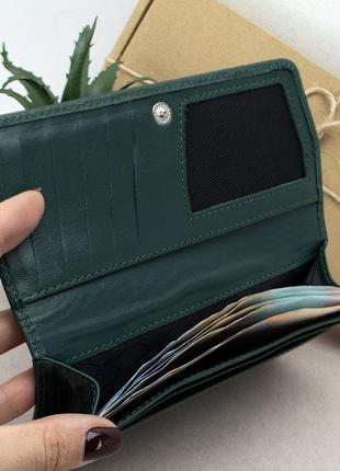 Подарочный женский набор №91: кошелек leona + обложка на паспорт (зеленый питон)6 фото