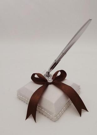 Свадебная ручка для росписи коричневый бант, арт. 0700-241 фото