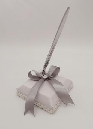 Свадебная ручка для росписи серебристый бант, арт. 0700-261 фото