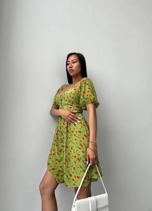 Шифонова сукня зелена коротка2 фото