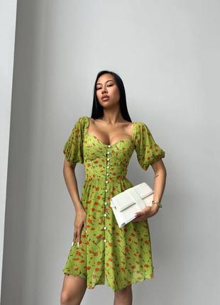 Шифонова сукня зелена коротка3 фото