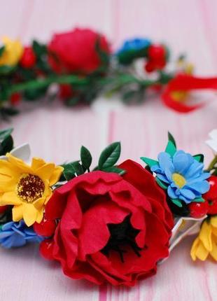 Вінок віночок з українськими квітами із фоамірану3 фото