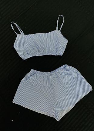 Жіноча піжама двійка ( короткий топ та шорти1 фото