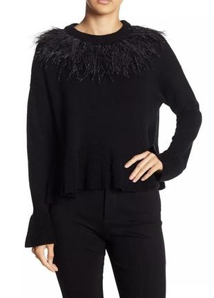 Женский шерстяной свитер с страусиными перьями