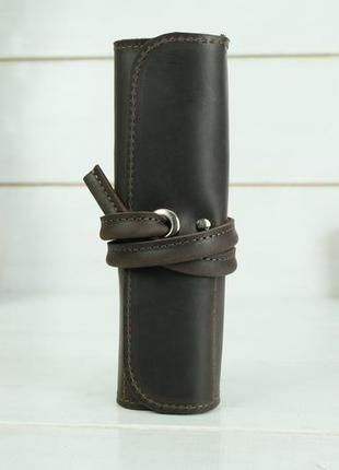 Кожаный пенал "скрутка на 4 кармана" винтажная кожа, цвет шоколад3 фото