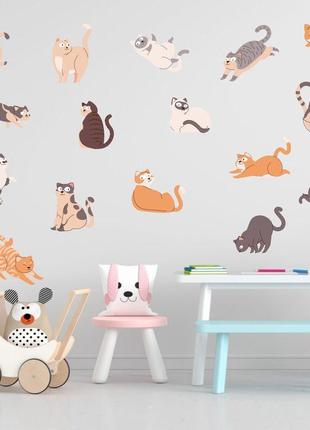 Вінілова інтер'єрна наклейка кольорова декор на стіну, шпалери та інші поверхні "коти у різних позах