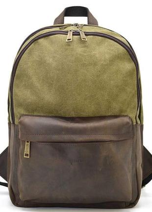 Чоловічий рюкзак шкіра та канвас хакі для ноутбука tarwa rhc-7273-3md3 фото