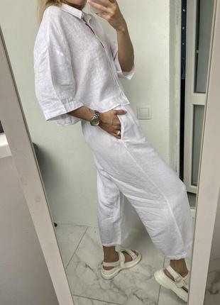 Білі лляні штани кльош кюлоти палаццо льон лляні штани з льону h&amp;m3 фото